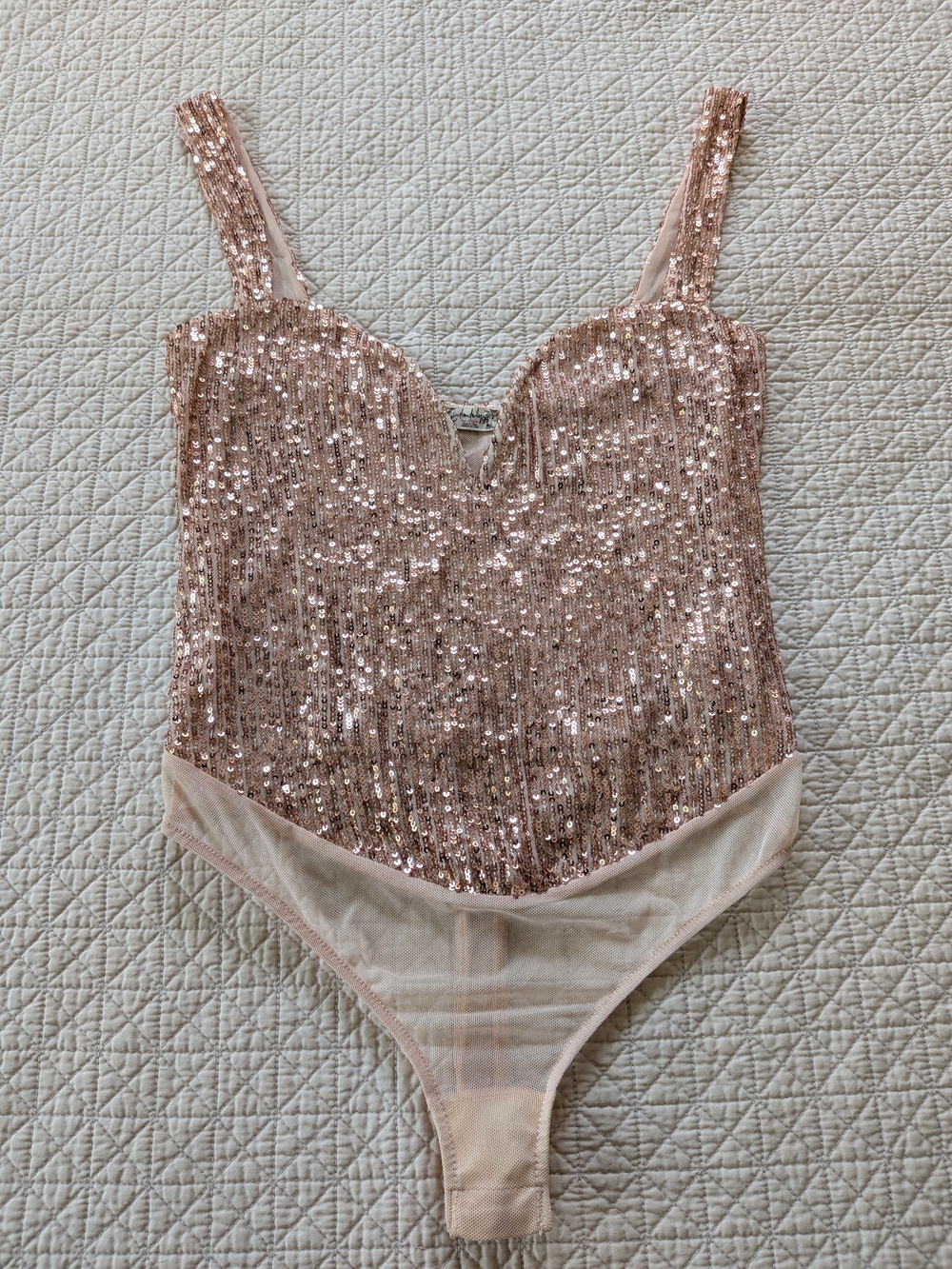Free People Rose Gold Sequin One-Piece Bodysuit